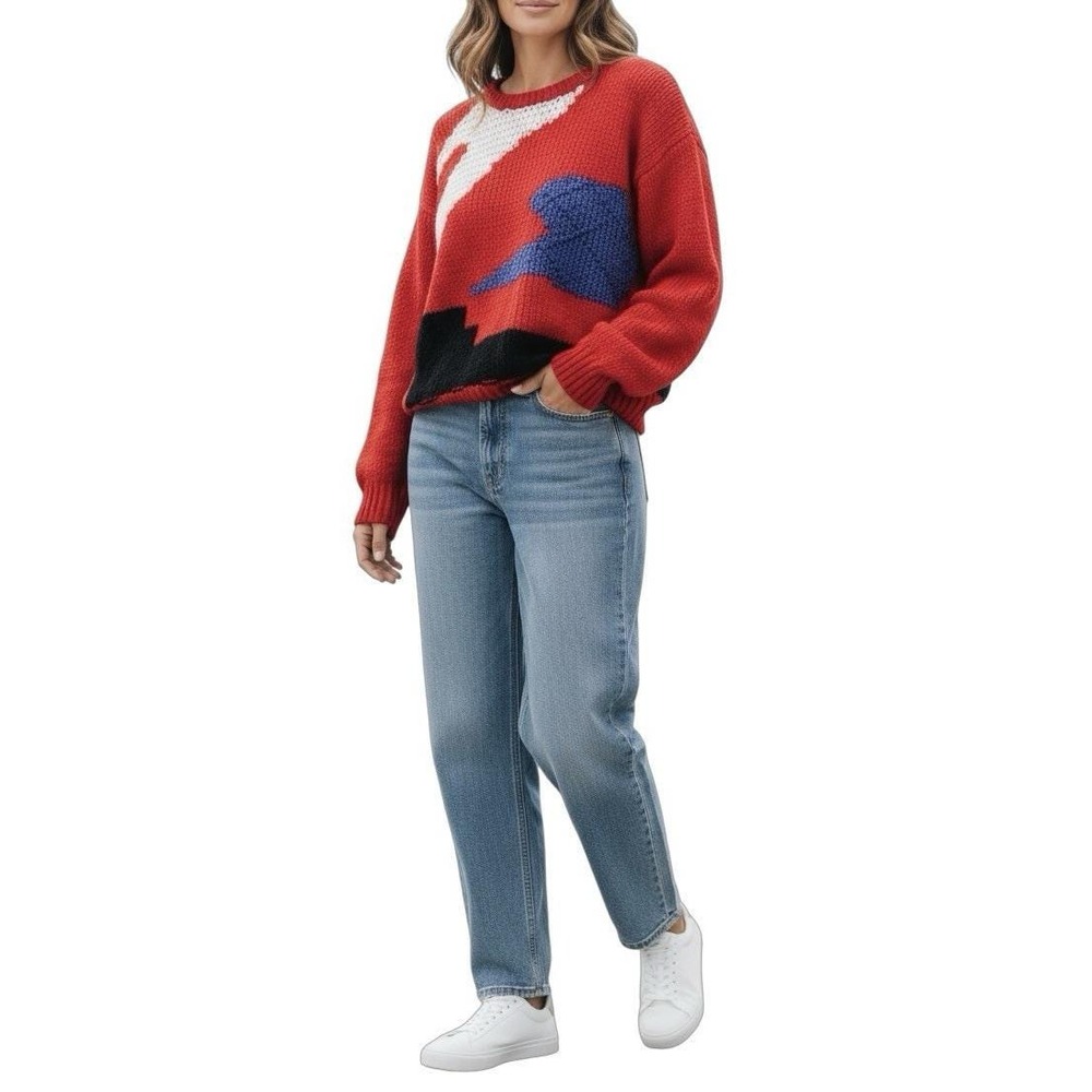 Oak Bluff‎ Abstract black Red And Blue knit sweater pullover Vintage 80s - 90s M